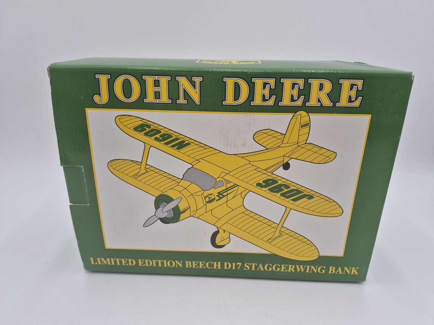Rare- New In Box, John DEERE Beech D17 Staggerwing Bank Diecast Metal Limited.