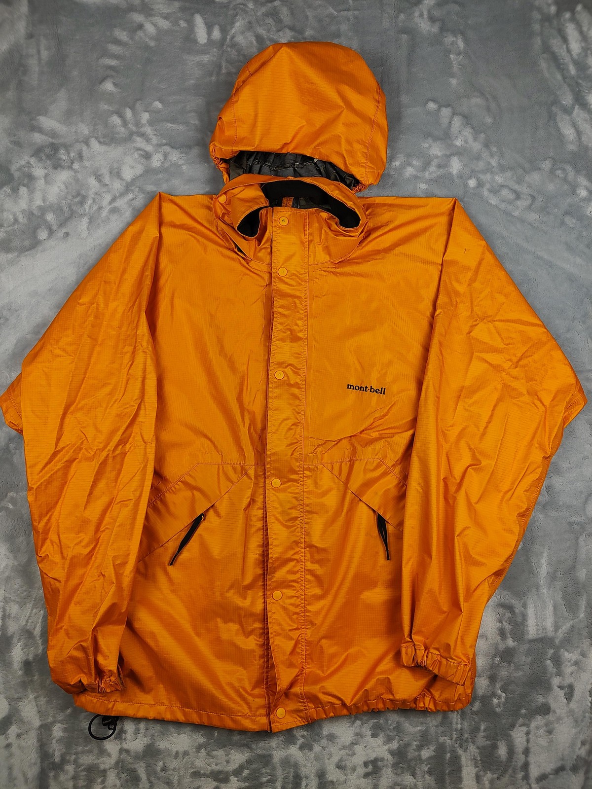 Mont-bell Jacket Mens Large Orange Gore-Tex Hooded Full Zip Rain Windbreaker
