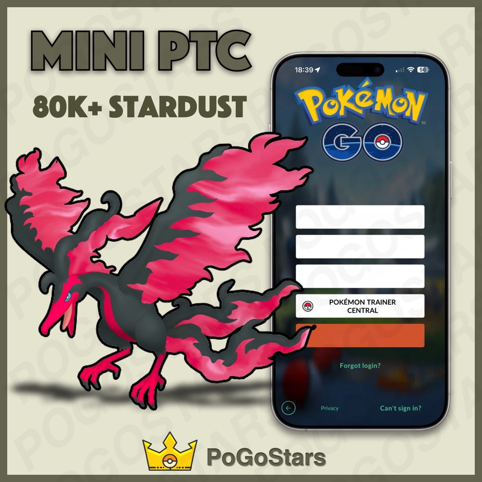 Pokémon PTC GO - Moltres Galarian - 80K Stardust✨Read Description✨