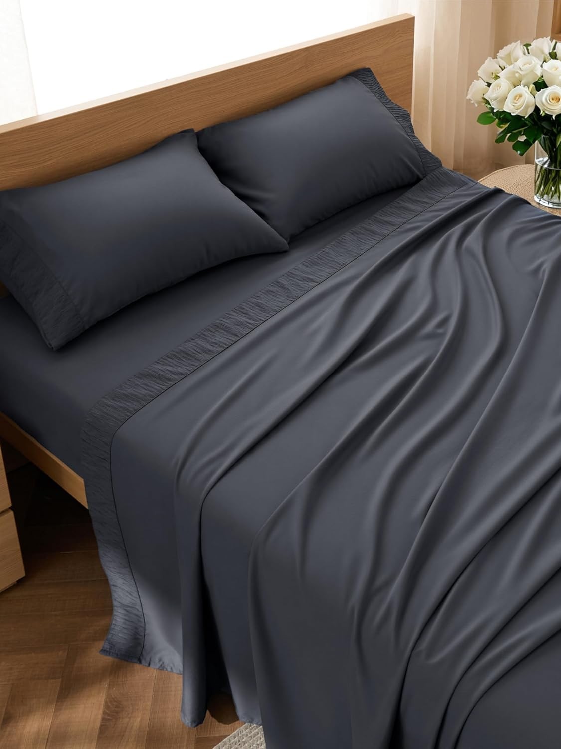 Queen Sheet Set 4 Pieces Soft Queen Size Sheets Breathable & Cooling Hotel