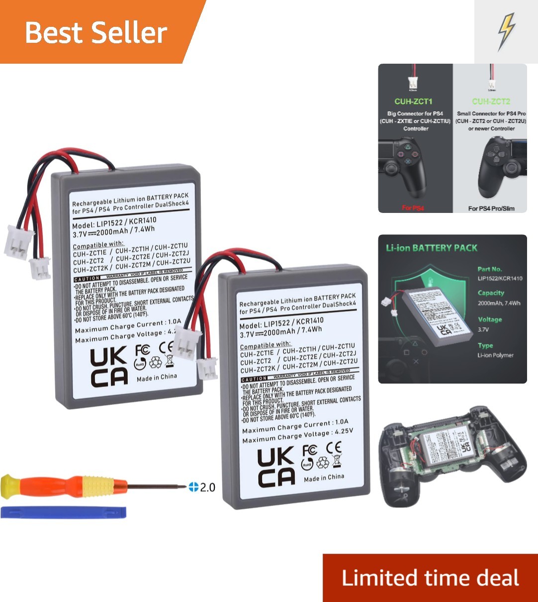 Rechargeable Dualshock 4 Battery Pack 2000mAh - Perfect for PS4 Slim/Pro Gamers