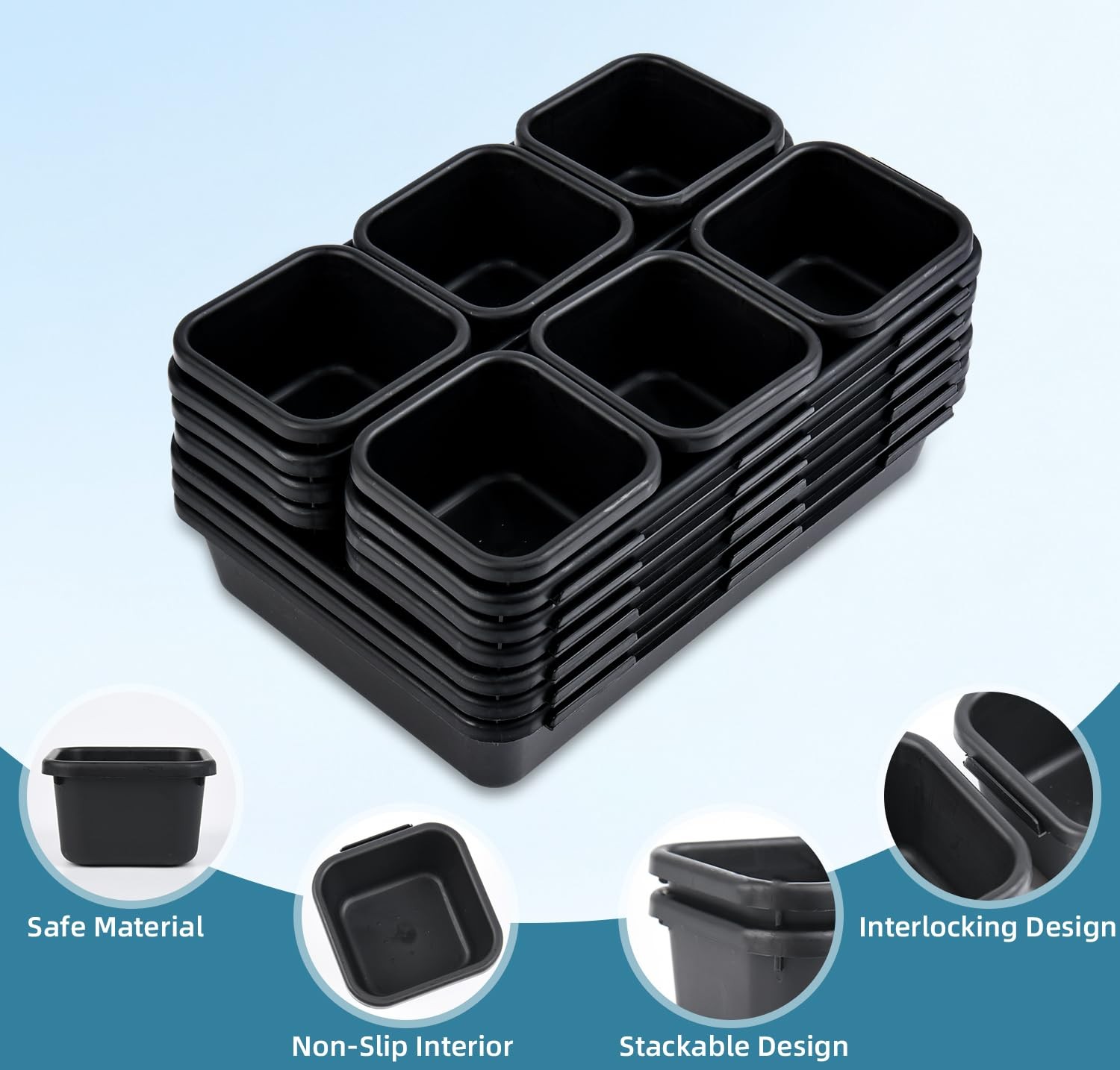 25 PCS Black Drawer Organizer Set, 4 Size Interlocking Plastic Storage Bins f...