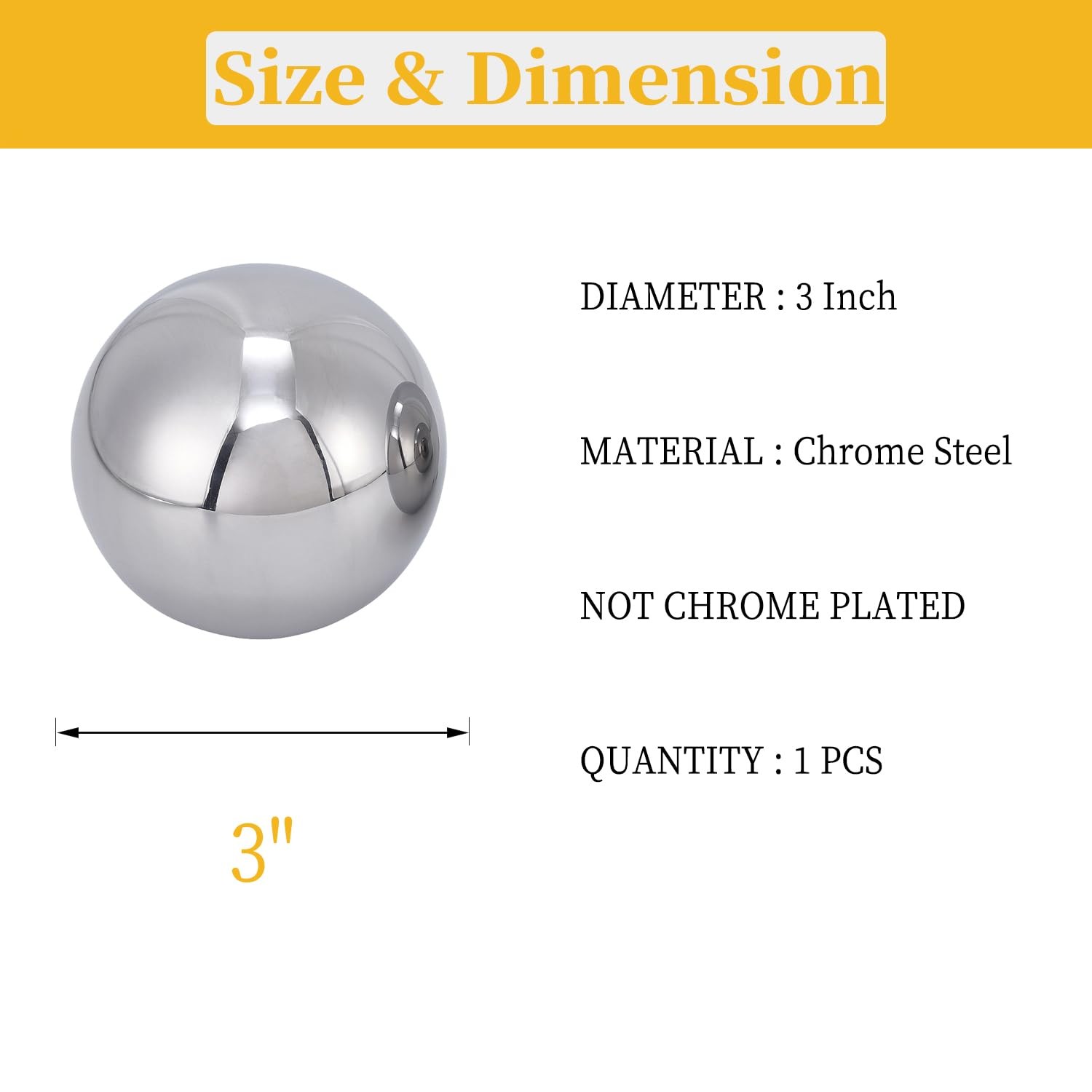 One Large 3" Inch Diameter Hardened Chrome Solid Steel Diameter: 3