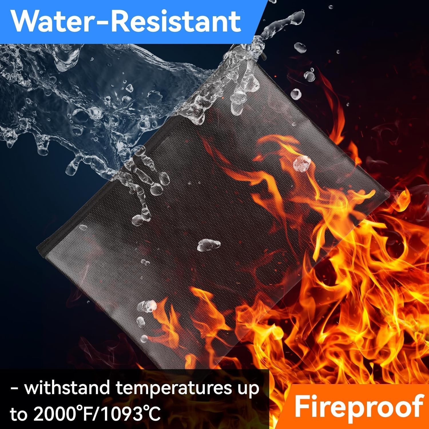 Fireproof & Waterproof Document Bag 10"x13.5" - Secure Storage for Valuables