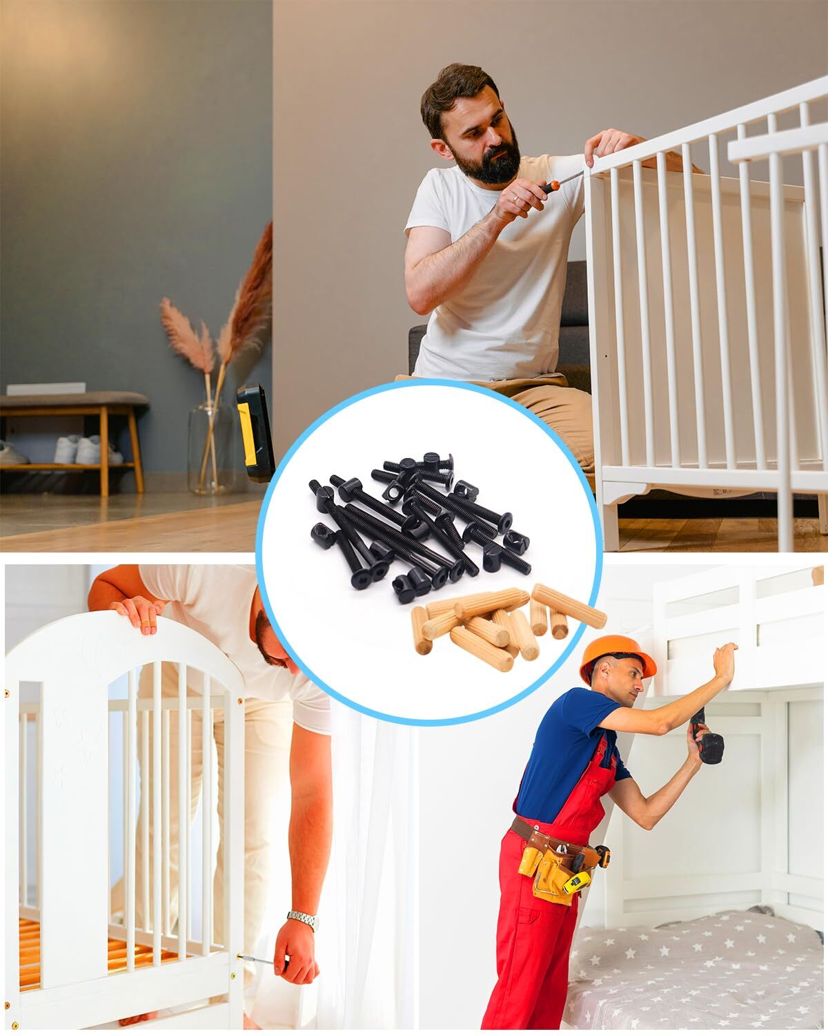 Crib Screws Hardware Replacement Kit - 16 Set Baby Bed Frame Bolts,Barrel Nut...