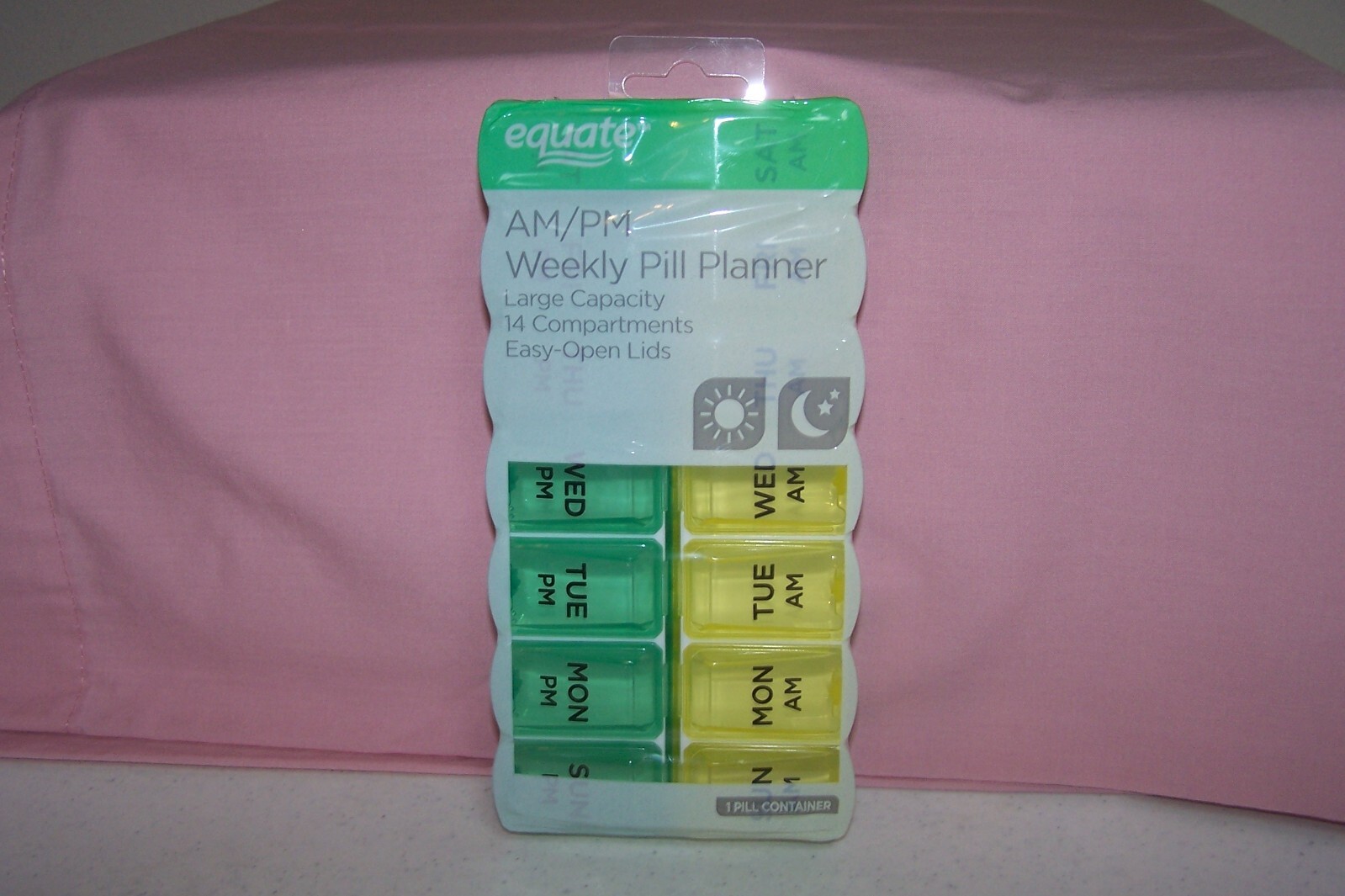 Equate AM/PM Weekly Pill Planner Large Capacity 14 Compartments - Easy Open NEW