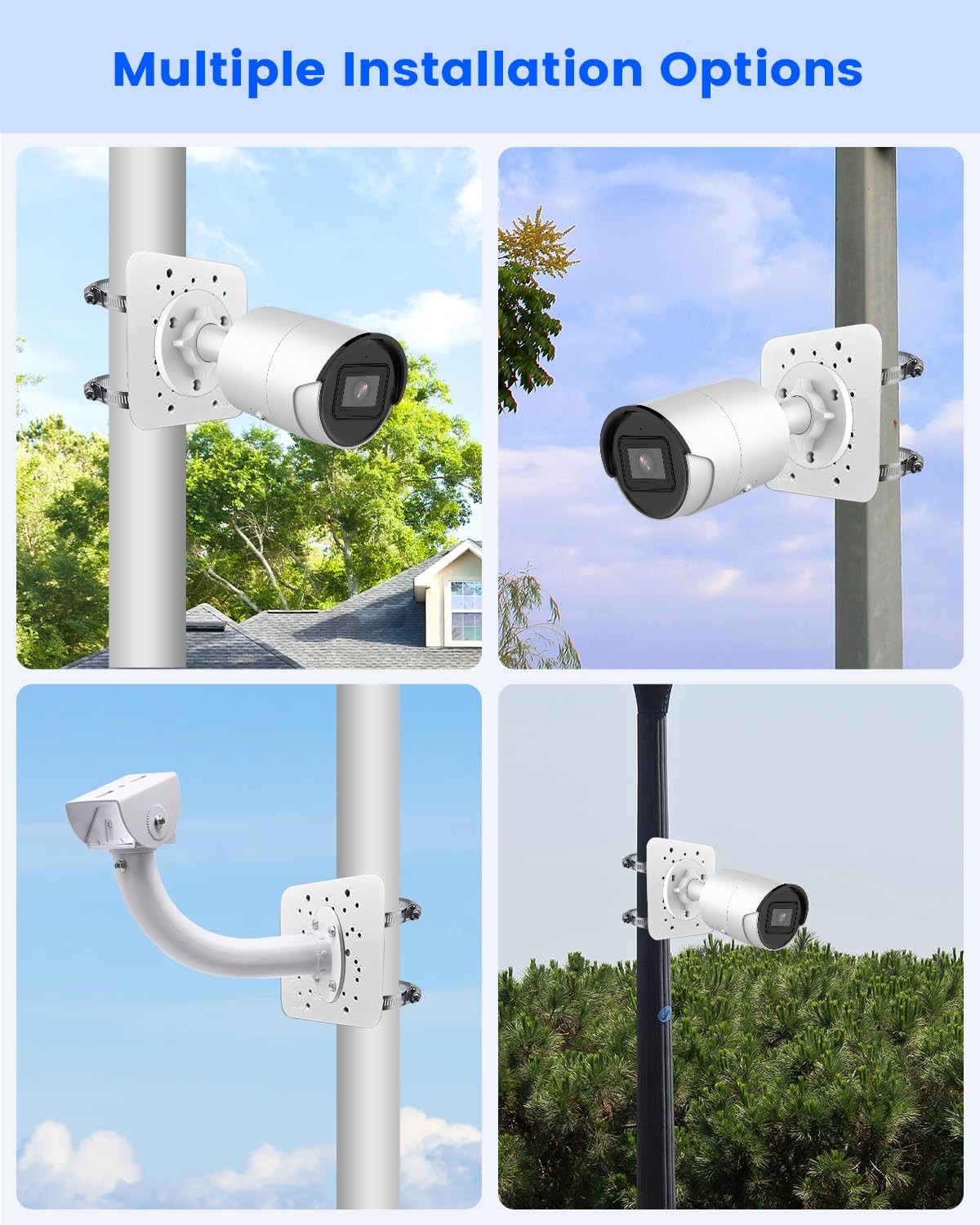 Universal Metal Security Camera Vertical Pole Mount Bracket 1 Pack, Ivory