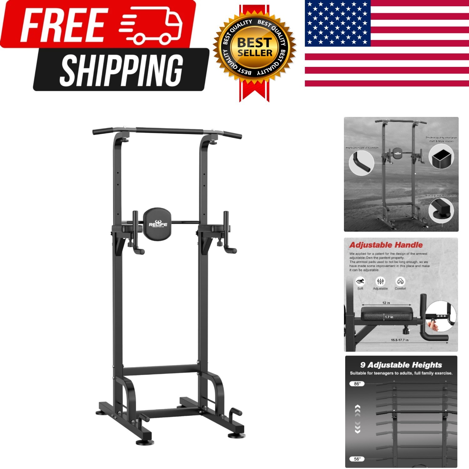 Pull Up Dip Station Power Tower Heavy Duty Home Gym Strength