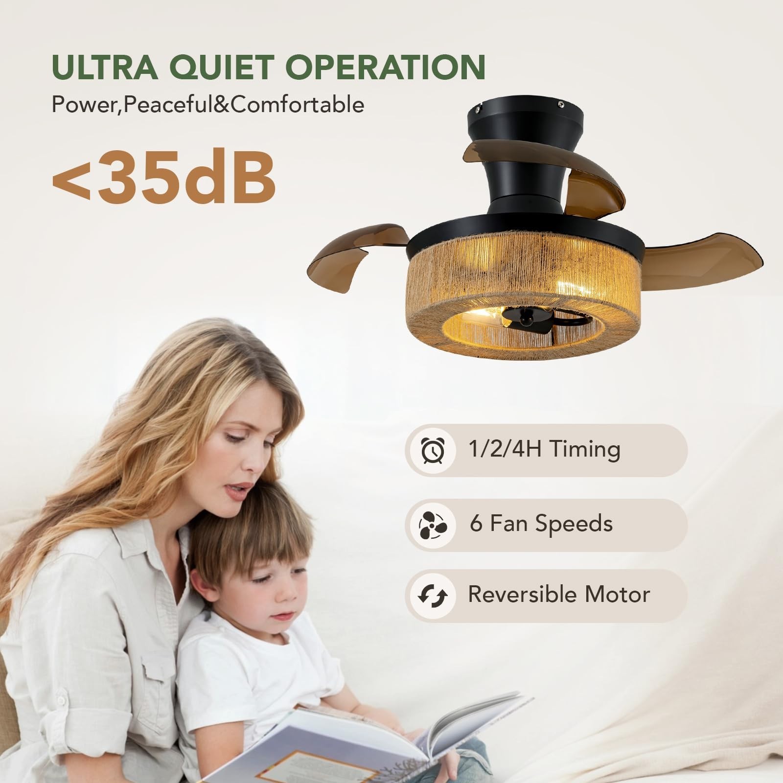 Spacora 28'' Retractable Ceiling Fan Lights, Flush Mount Small Caged Profile
