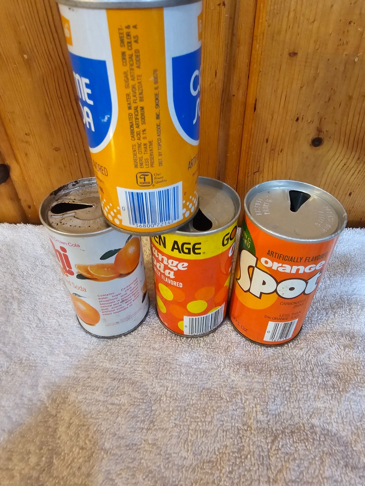 4 DIFF ORANGE STRAIGHT STEEL SODA CAN CANS EMPTY G