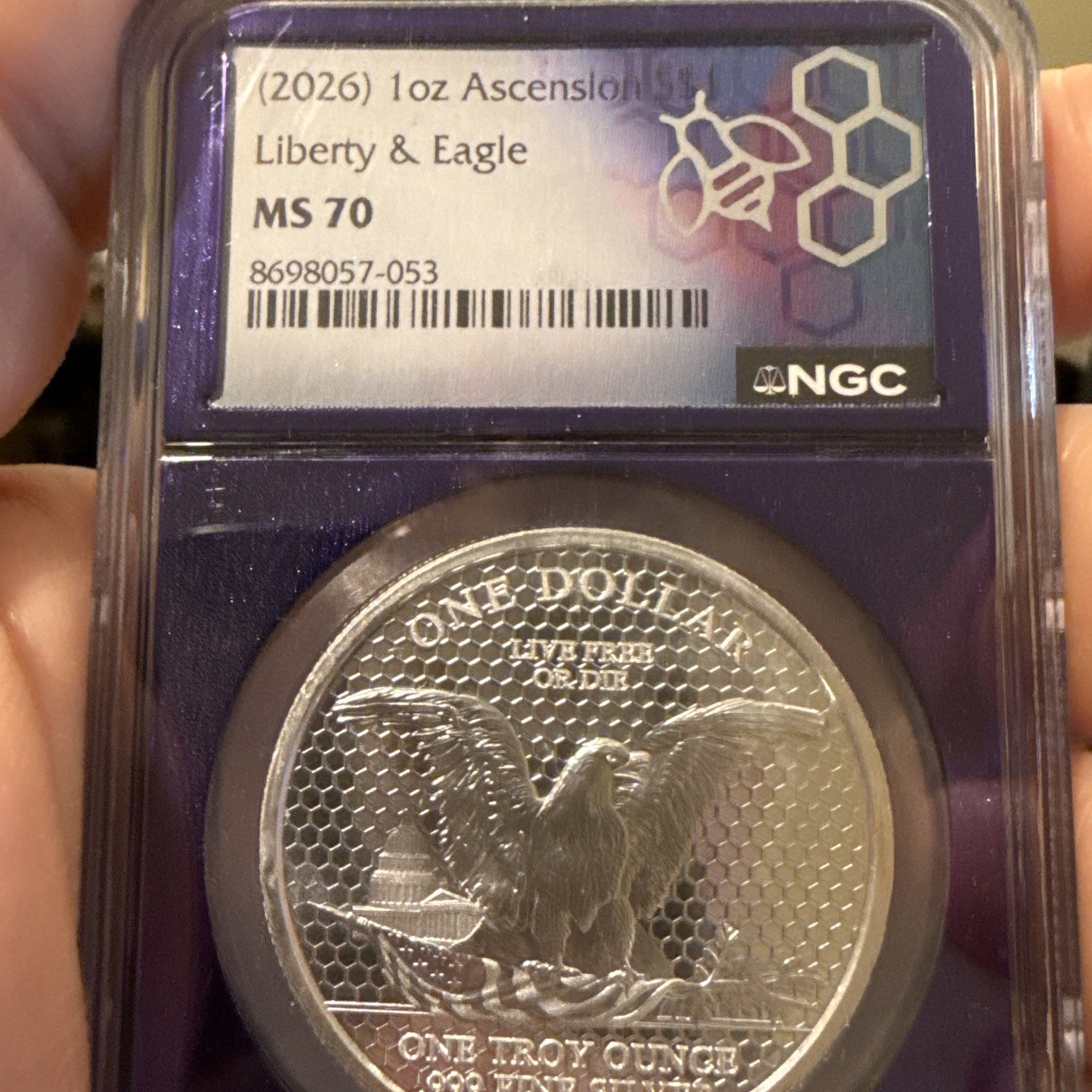 2026 Ascension S$1 Liberty & Eagle Silver Medal NGC MS70 Trader Bea Purple Core