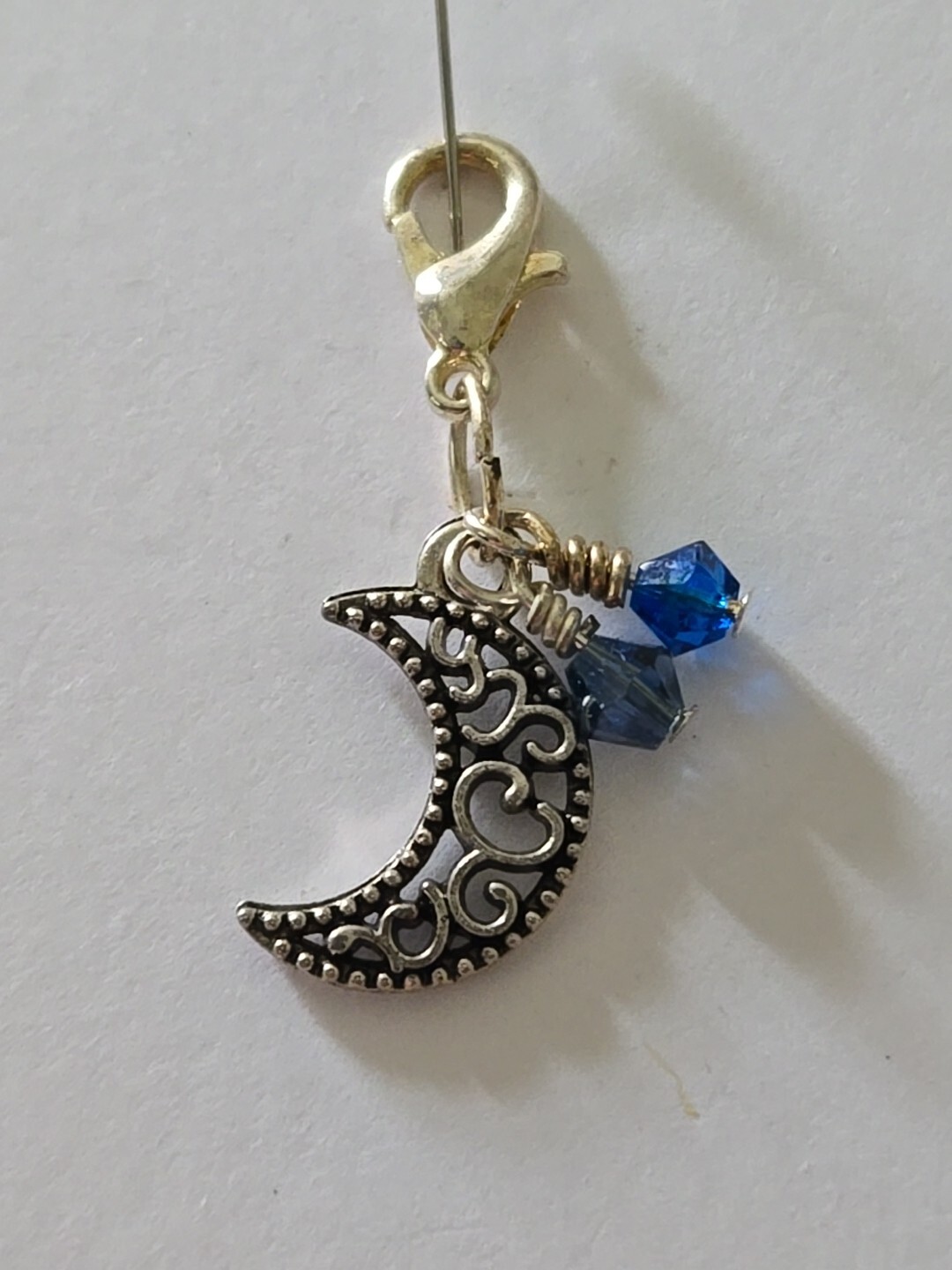 New Moon Blue Swarovski Crystal Bead Hand Crafted Small Charm Metal Jewelry