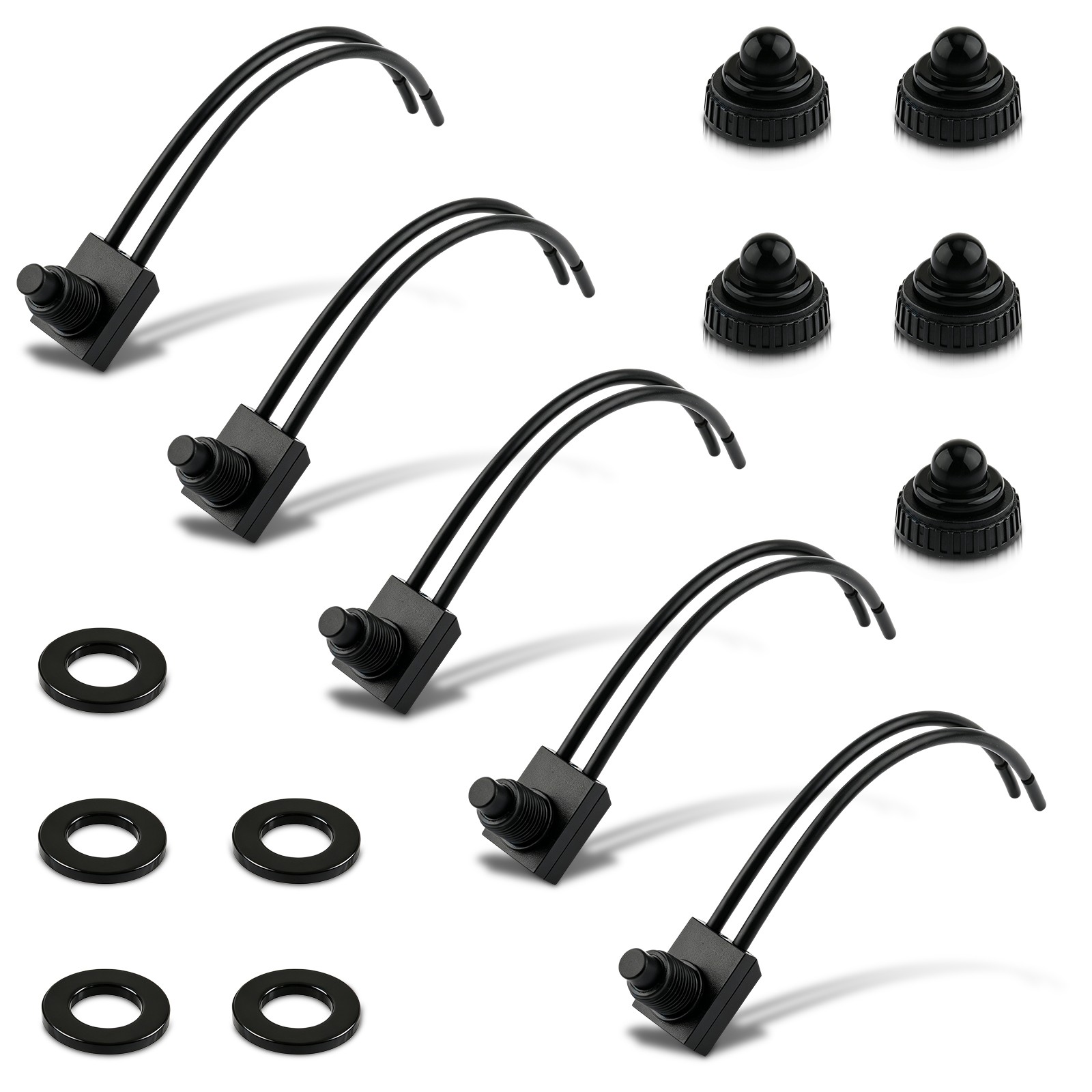 5pcs 4" Wire Leads Waterproof On-Off Push-Button Switch for Motorcycle Car 12V