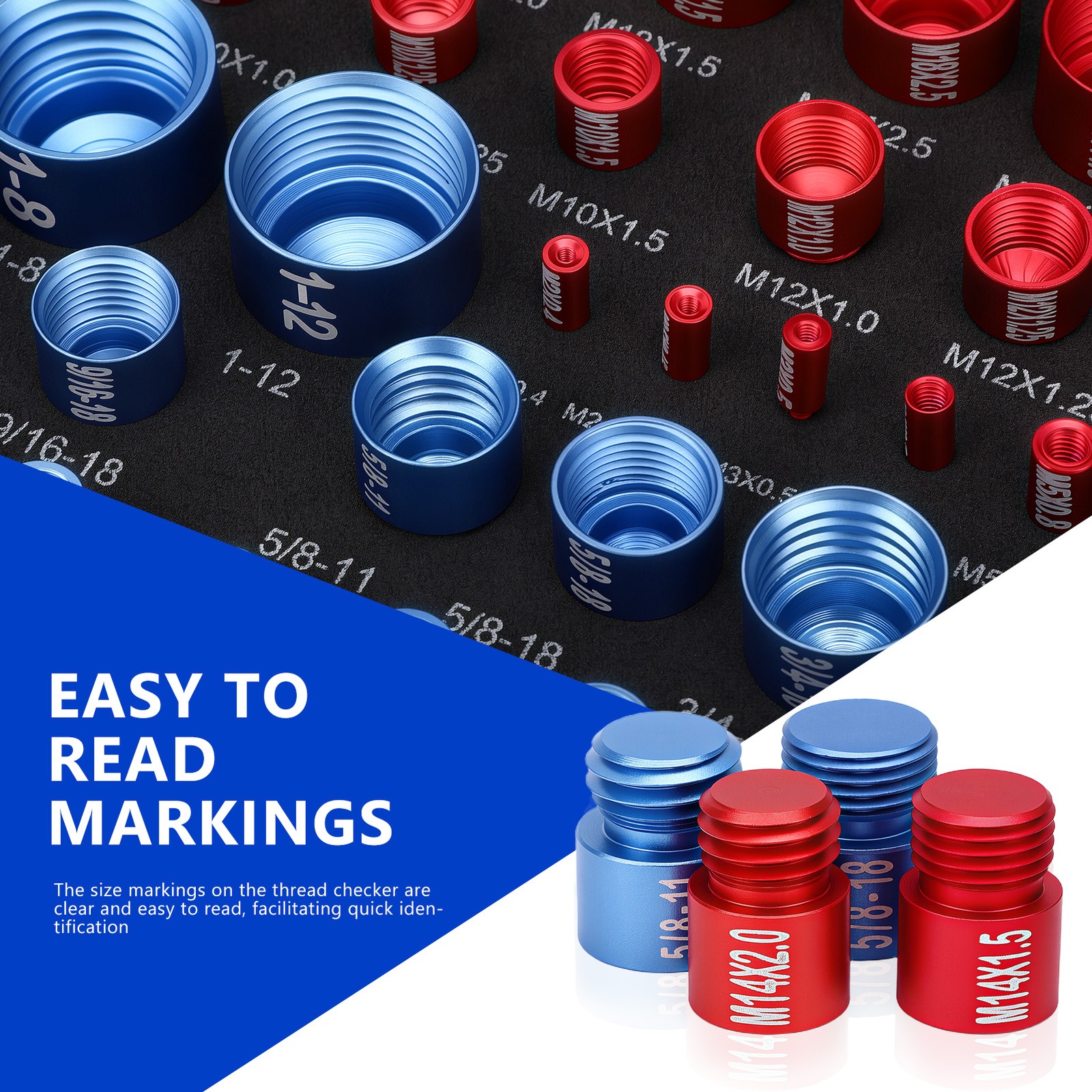 52pcs Inch & Metric Set Nut & Bolt Thread Checker Identifier Thread Gauges Box