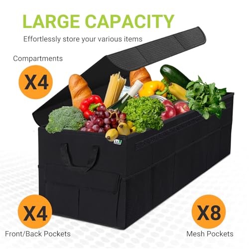 Trunk Organizer with Lid, 72L Large Capacity Car Organizer, Extra Large Black