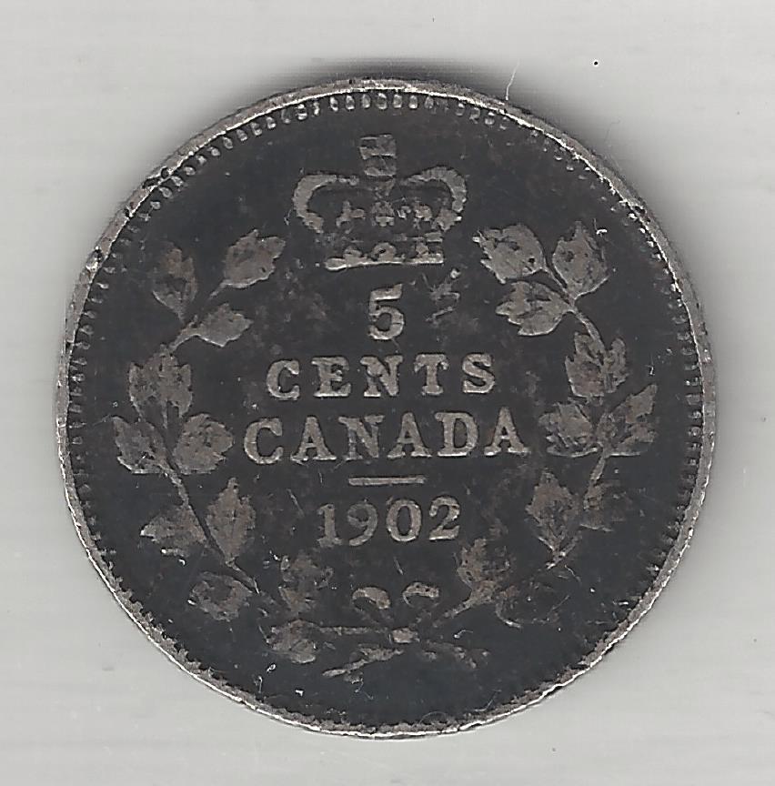 CANADA,   1902,  5 CENTS,  SILVER,  KM#9,  VERY FINE