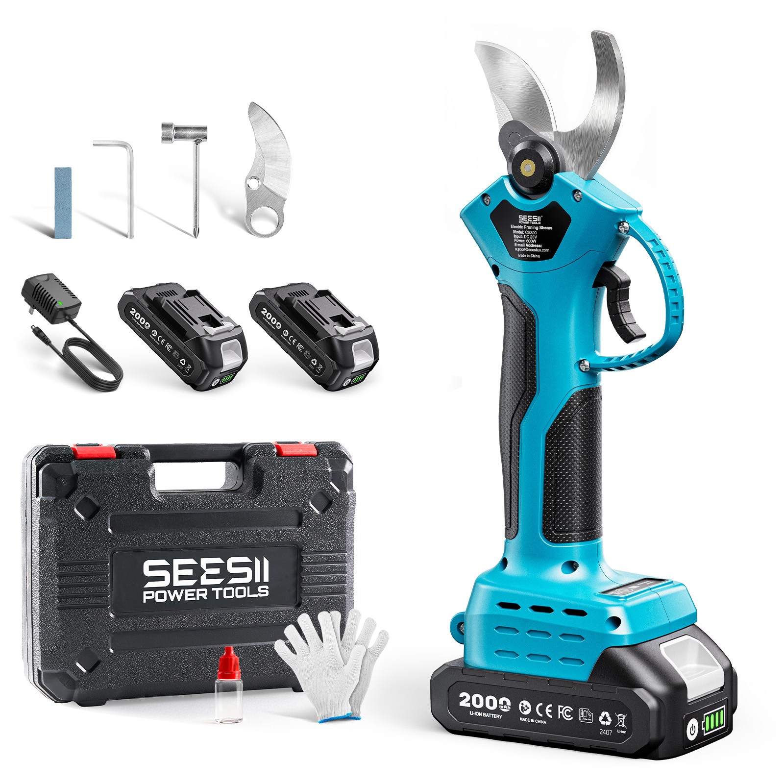 SEESII Electric Pruning Shears Cordless 2*Battery Brushless Pruner 2*Battery