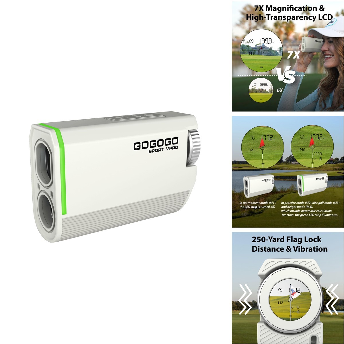 Gogogo Sport Vpro Rechargeable Golf 7X Magnification 1200 Yards Range Finder
