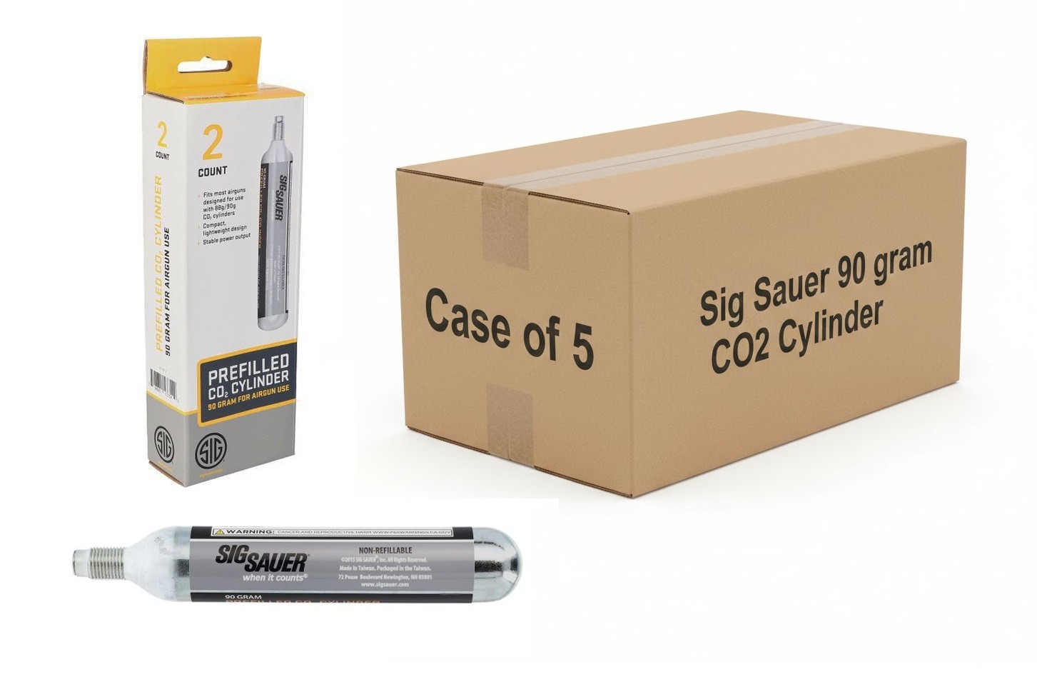 Case of 5 - 2 Pack Sig Sauer 90 Gram CO2 Cylinders - Total 10 Wholesale Bulk