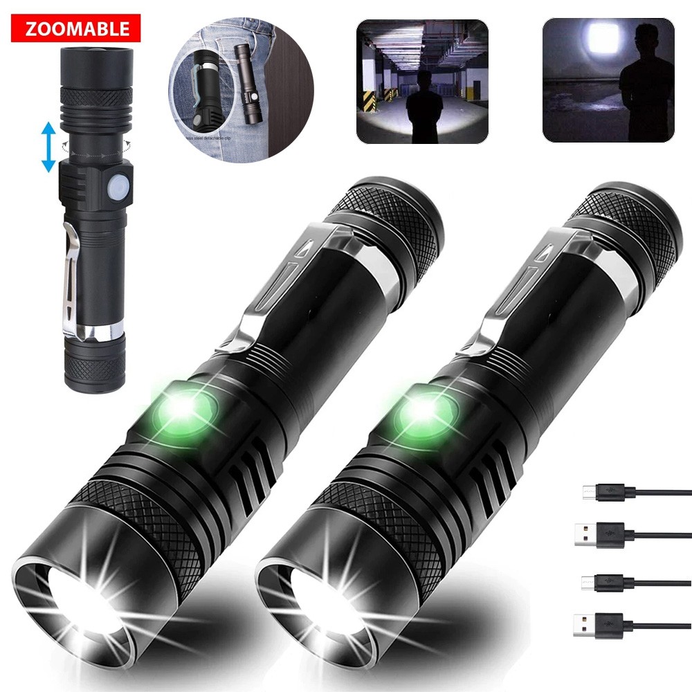 2PACK 99000000 LM Super Bright LED Tactical Flashlight Rechargeable Work Light