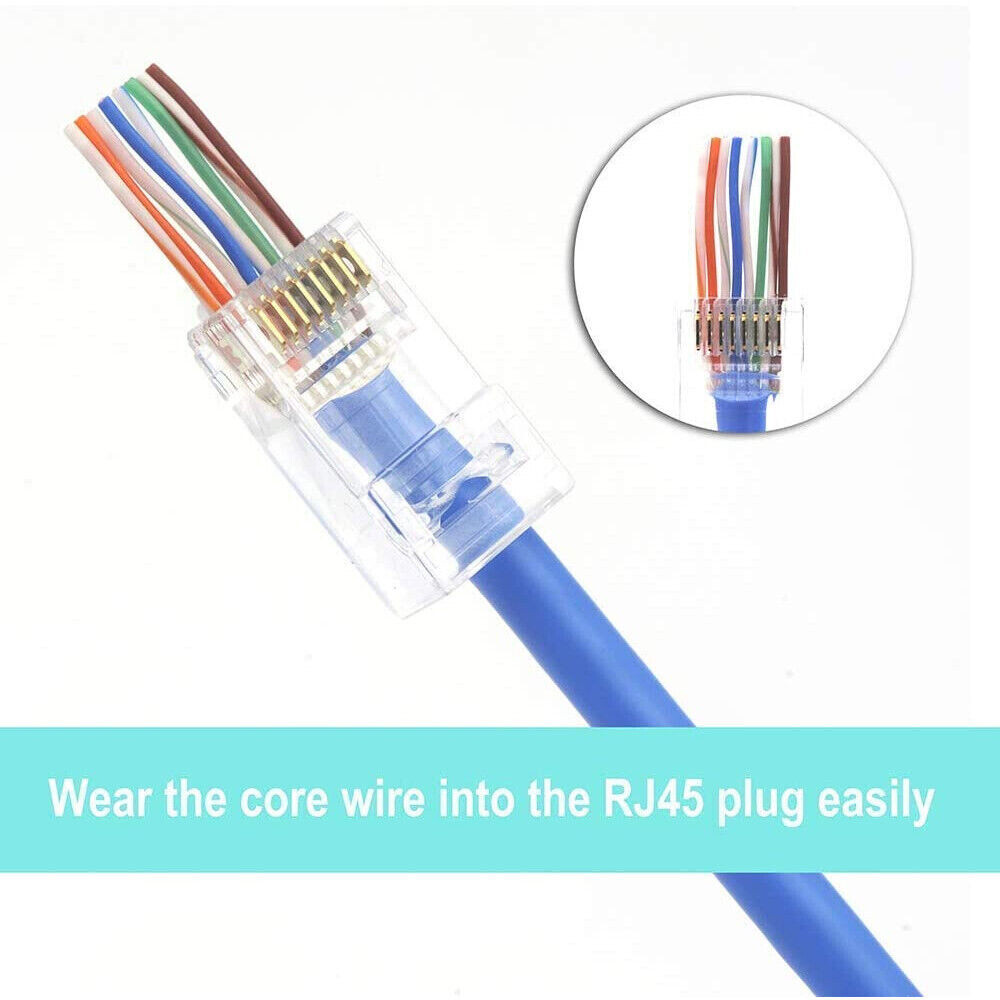 1000PCS CAT6 RJ45 Pass Through Network Cable Modular Plug Connector Open End