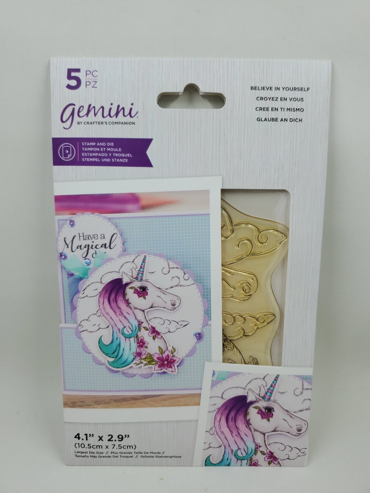 CST1 Crafters Companion Believe in Yourself Unicorn Stamp And Die 5pc Set New