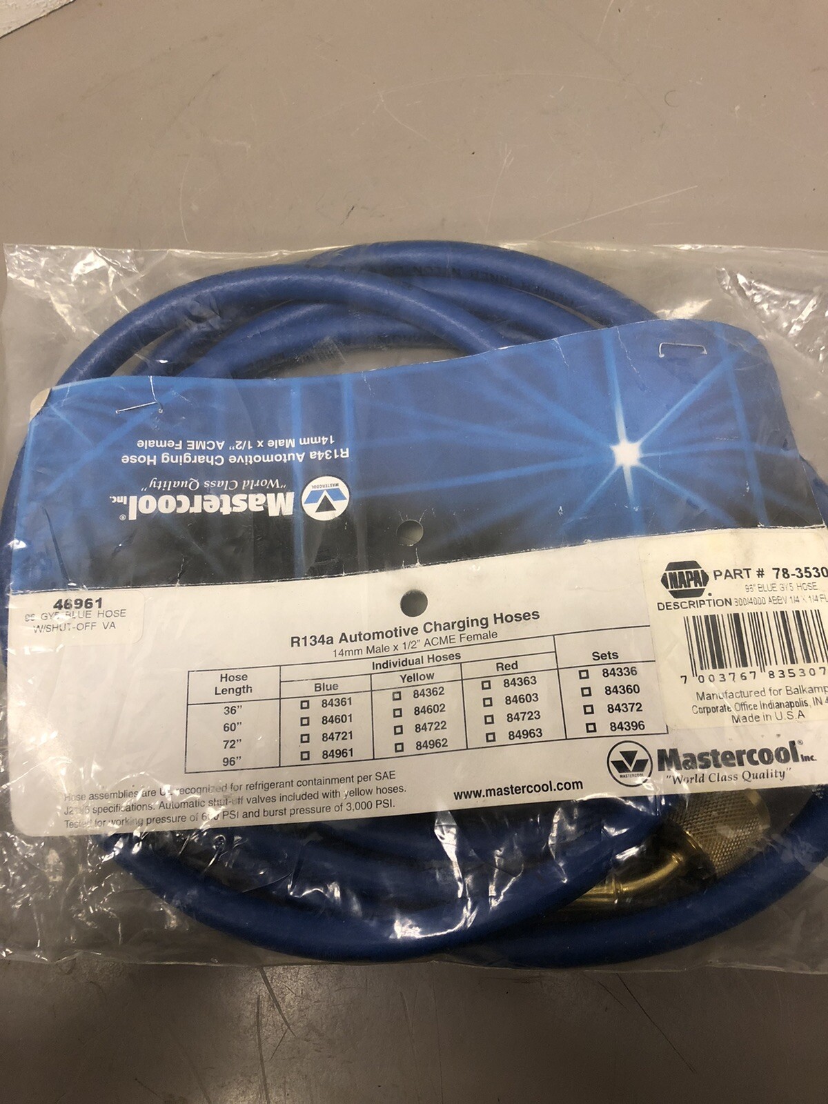 Mastercool 46961 96" Blue GY5 Hose 14mm male x 1/2'' ACME Female