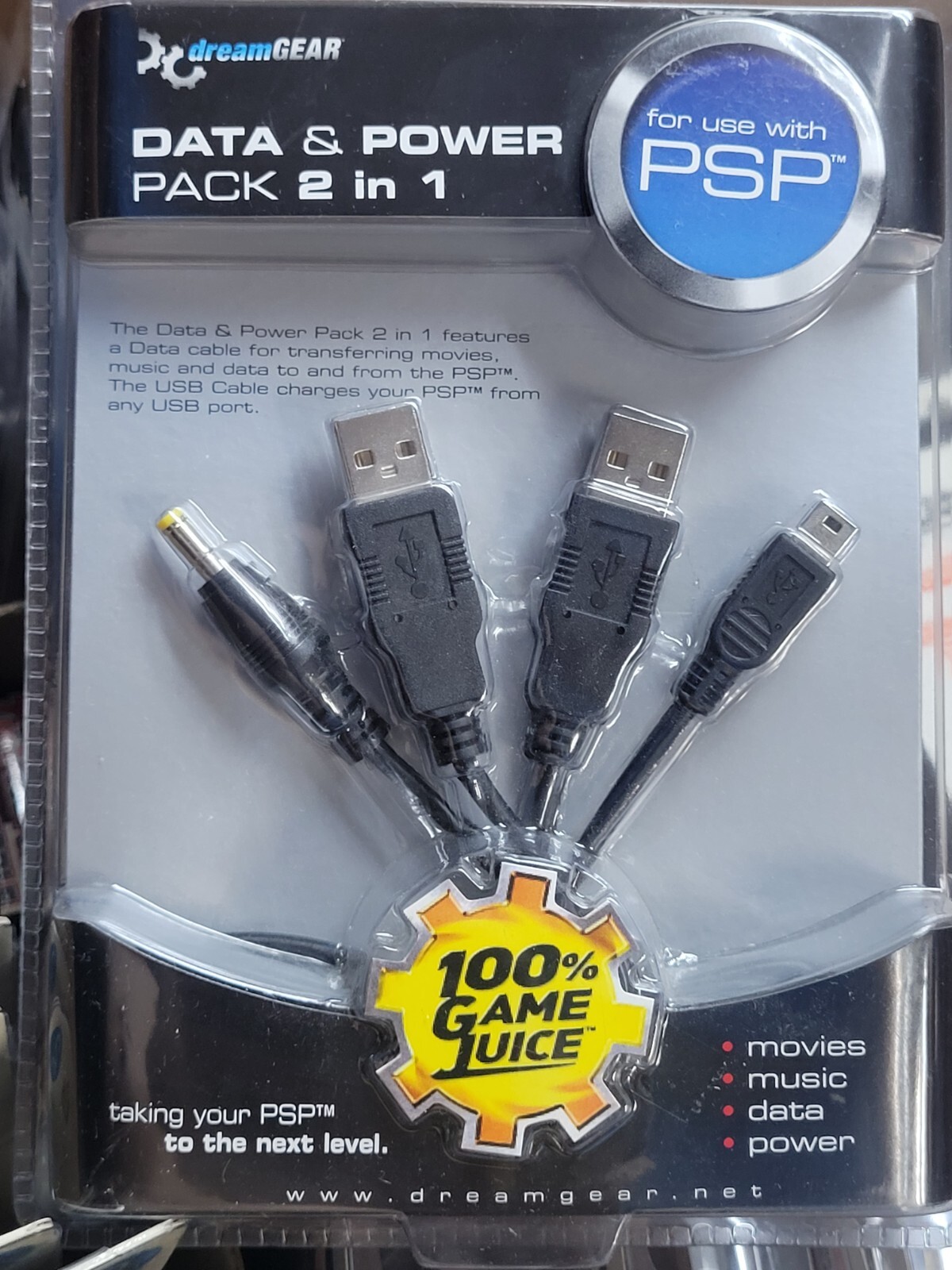Data & Power Cable 2 in 1 (2008) Brand New Playstation Portable PSP Accessory