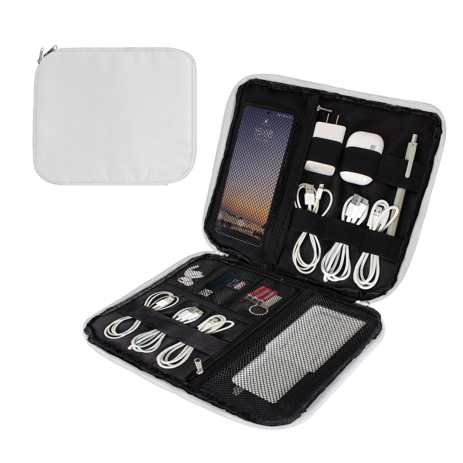 DEVONWIDE Travel Cord Organizer Electronic Cable Big, White