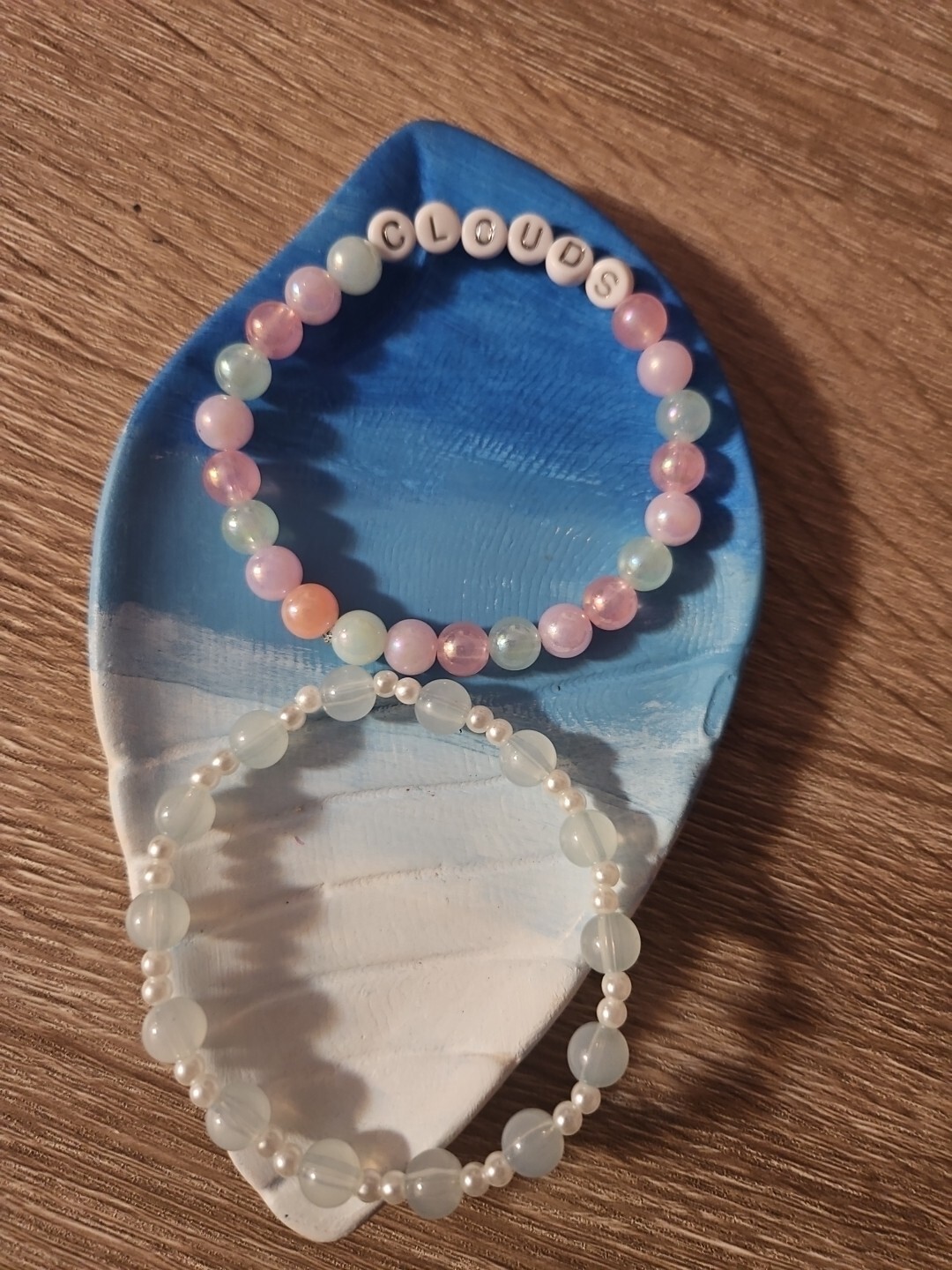 Handmade Clouds Beaded Stretchy Bracelets Set Of 2 Aprox 7"