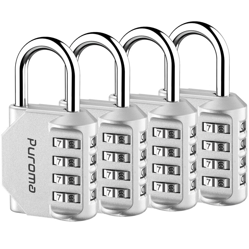Puroma 4 Pack Combination Lock For Locker 4 Digit Outdoor Waterproof Padlock