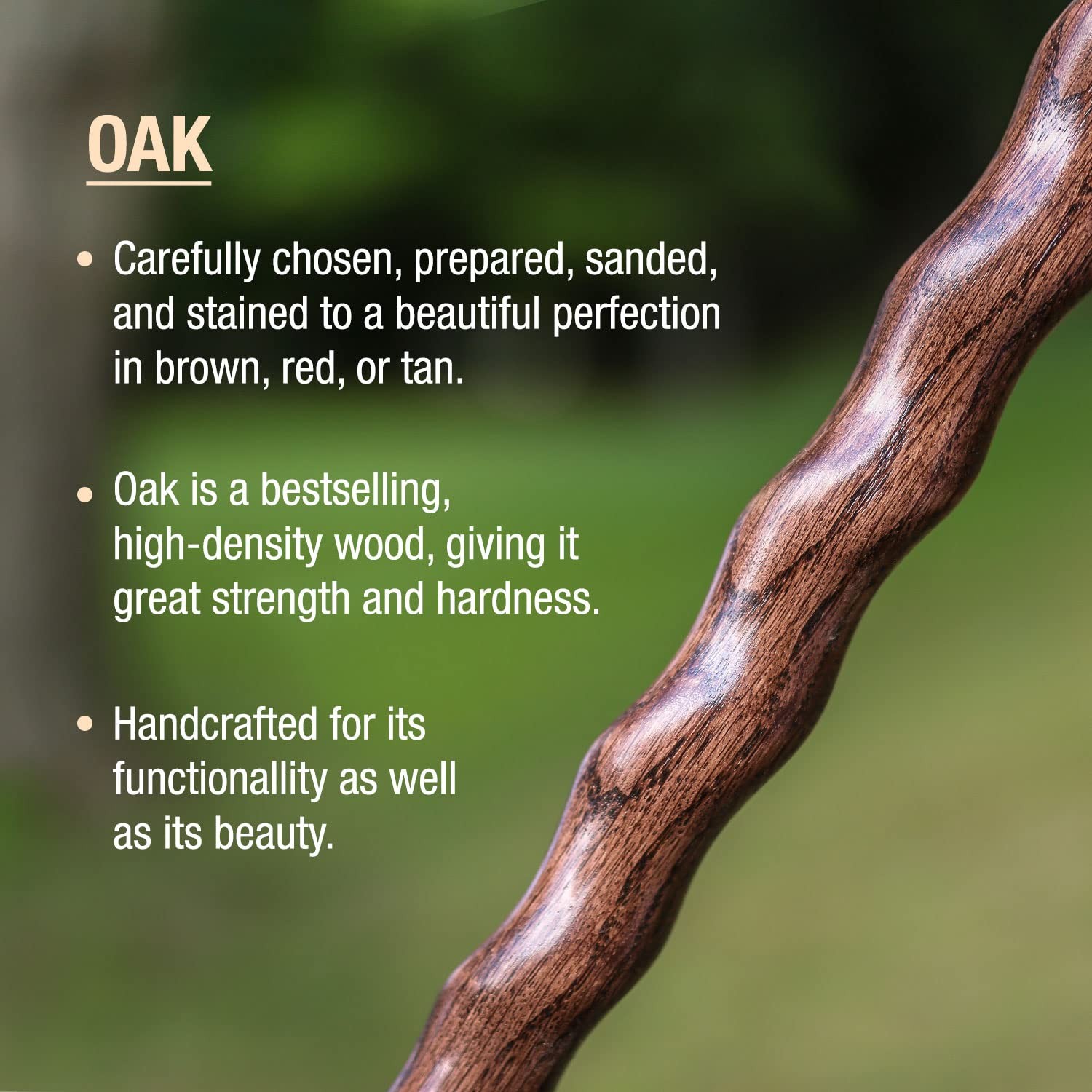 Brazos Handcrafted Twisted Oak Walking Stick, Backpacker Handle, 58in