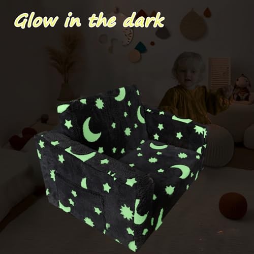 Glow in The Dark Toddler Sofa Chair - 2-in-1 Convertible Kids Moon Star