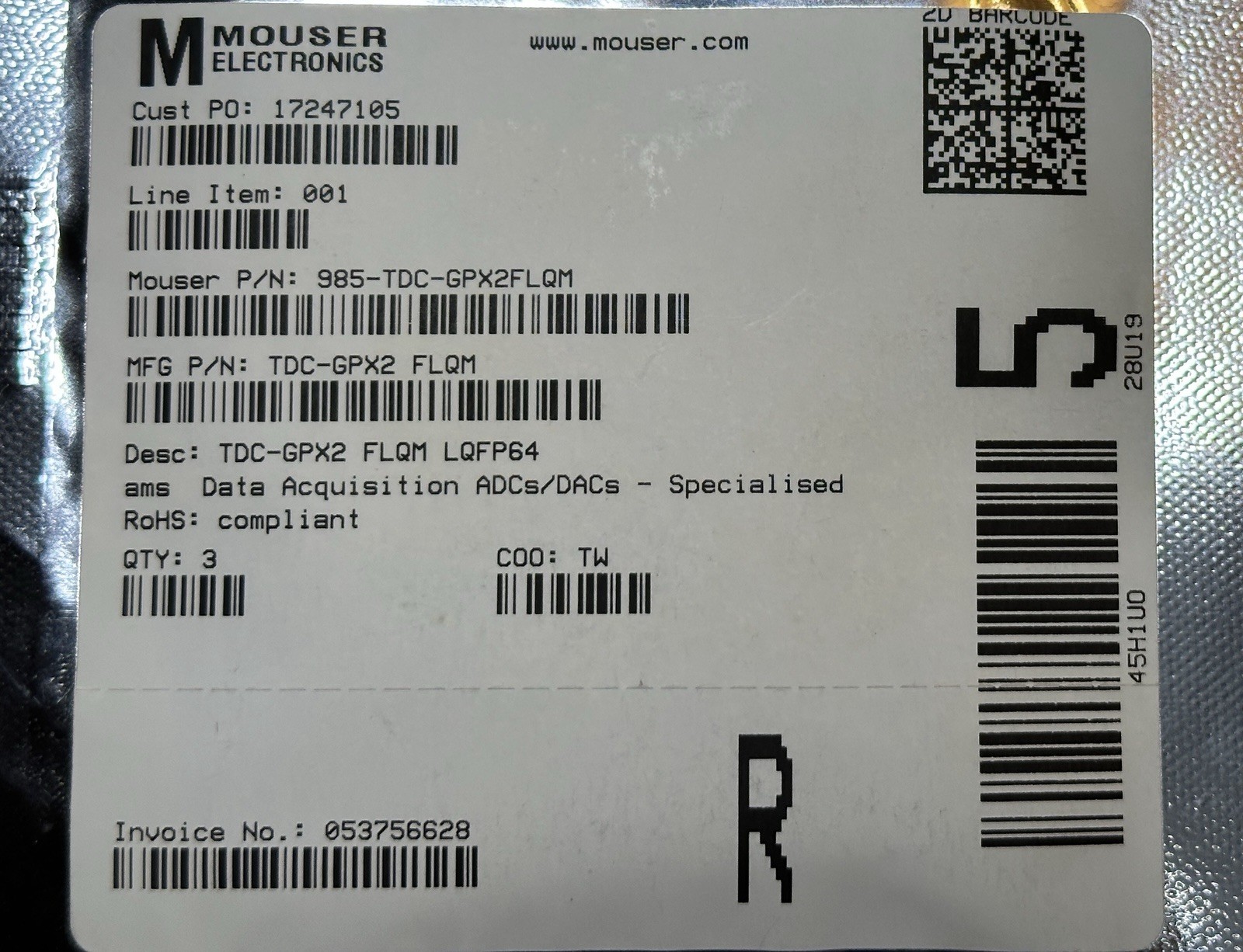 Lot of 3 ams TDC-GPX2 FLQM Time-to-Digital Converter ICs LQFP-64 Sealed