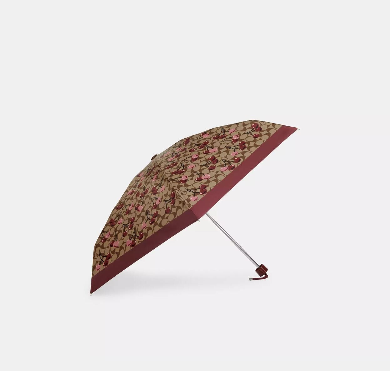 NWT COACH CZ929 MINI UMBRELLA UV PROTECTION SIGNATURE CHERRY PRINT