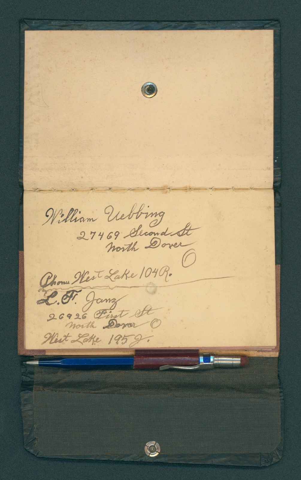 c1939 Personal Pocket Notebook North Dover Cuyahoga County Ohio Scripto Pencil