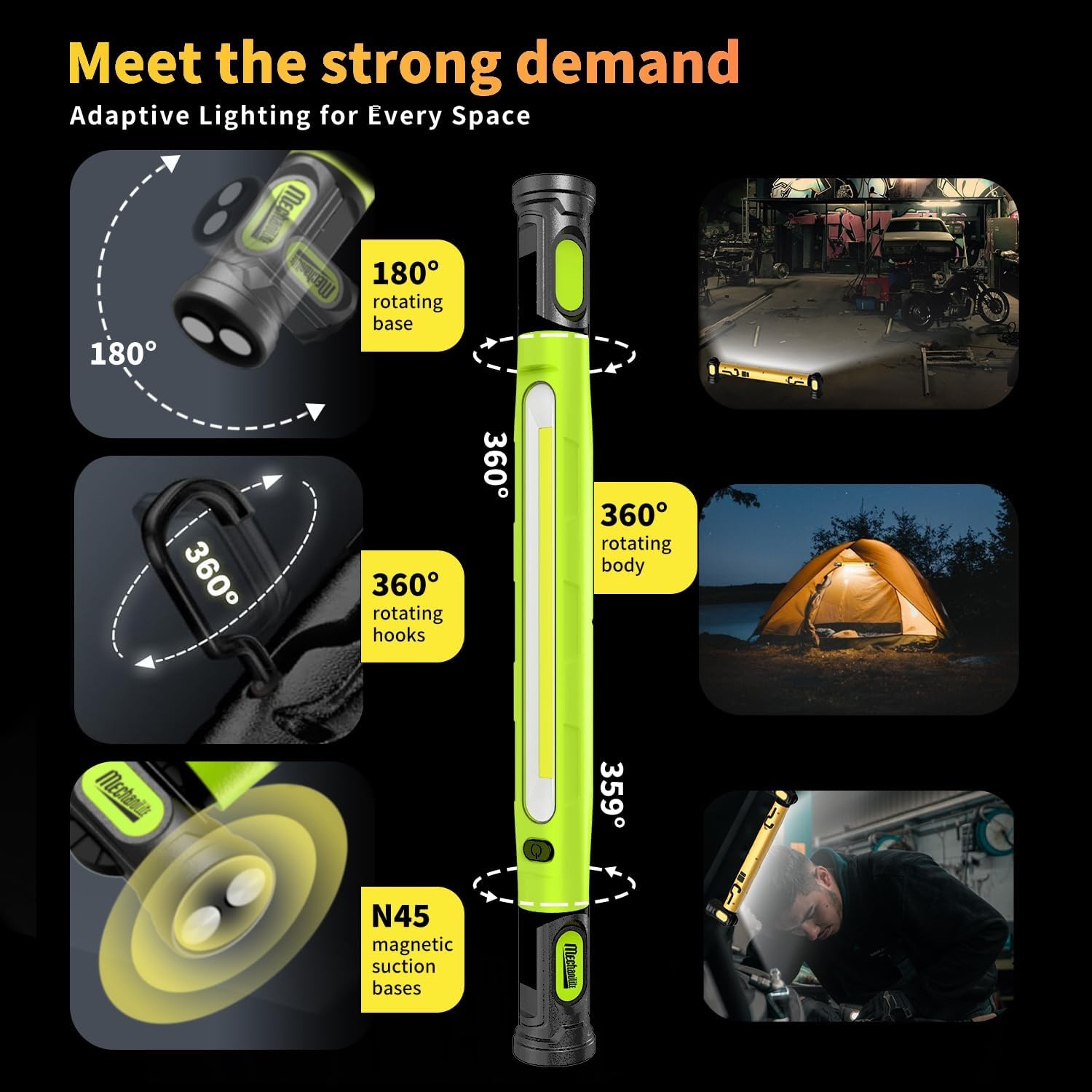 Mechanic Work Light, 3000LM Magnetic Work Light, 5200Mah Rechargeable LED Work