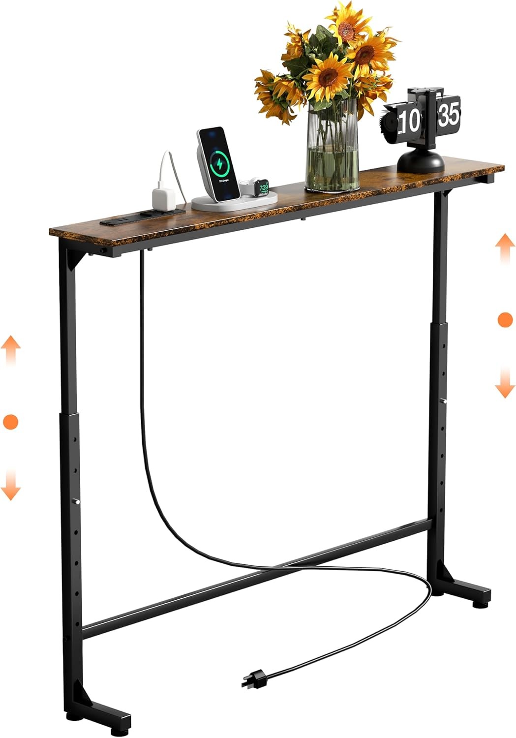 45" Adjustable Height Narrow Console Table W/ Power Outlets Long Sofa Table Home