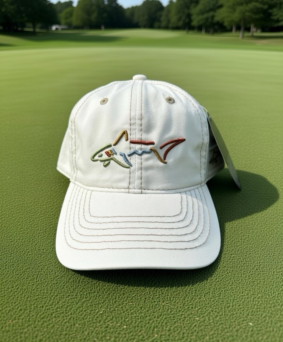 Greg Norman Beige w/ Tan Stitching Embroidered Shark Logo Golf Hat Cap - New!