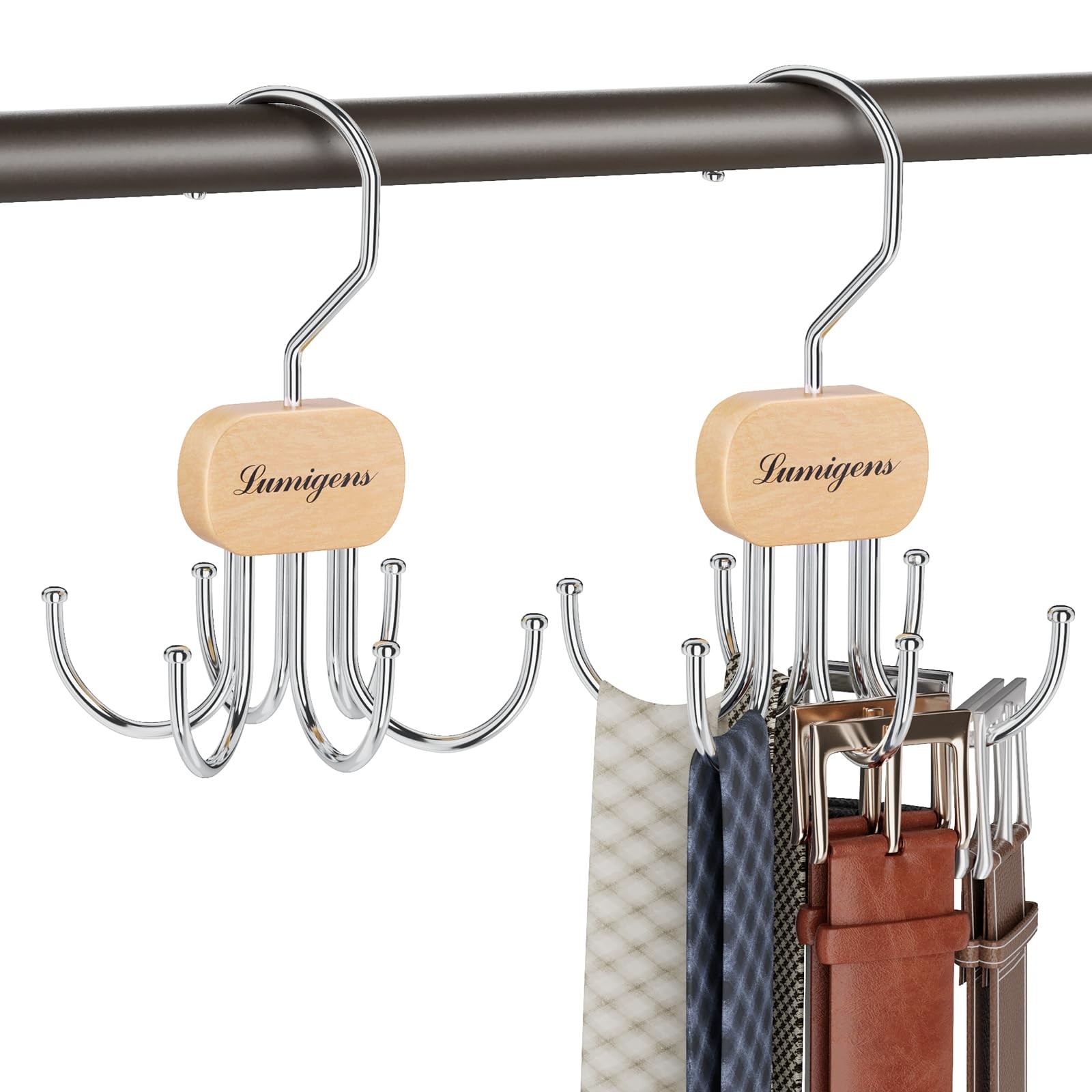 Belt Hanger, Organizer for Closet,Rotatable Tie Rack,Belt 2PCS, Natural
