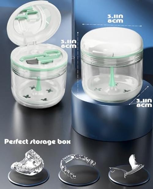 Retainer Case, Denture Bath Box with Strainer Basket, Mouth Guard Case, White