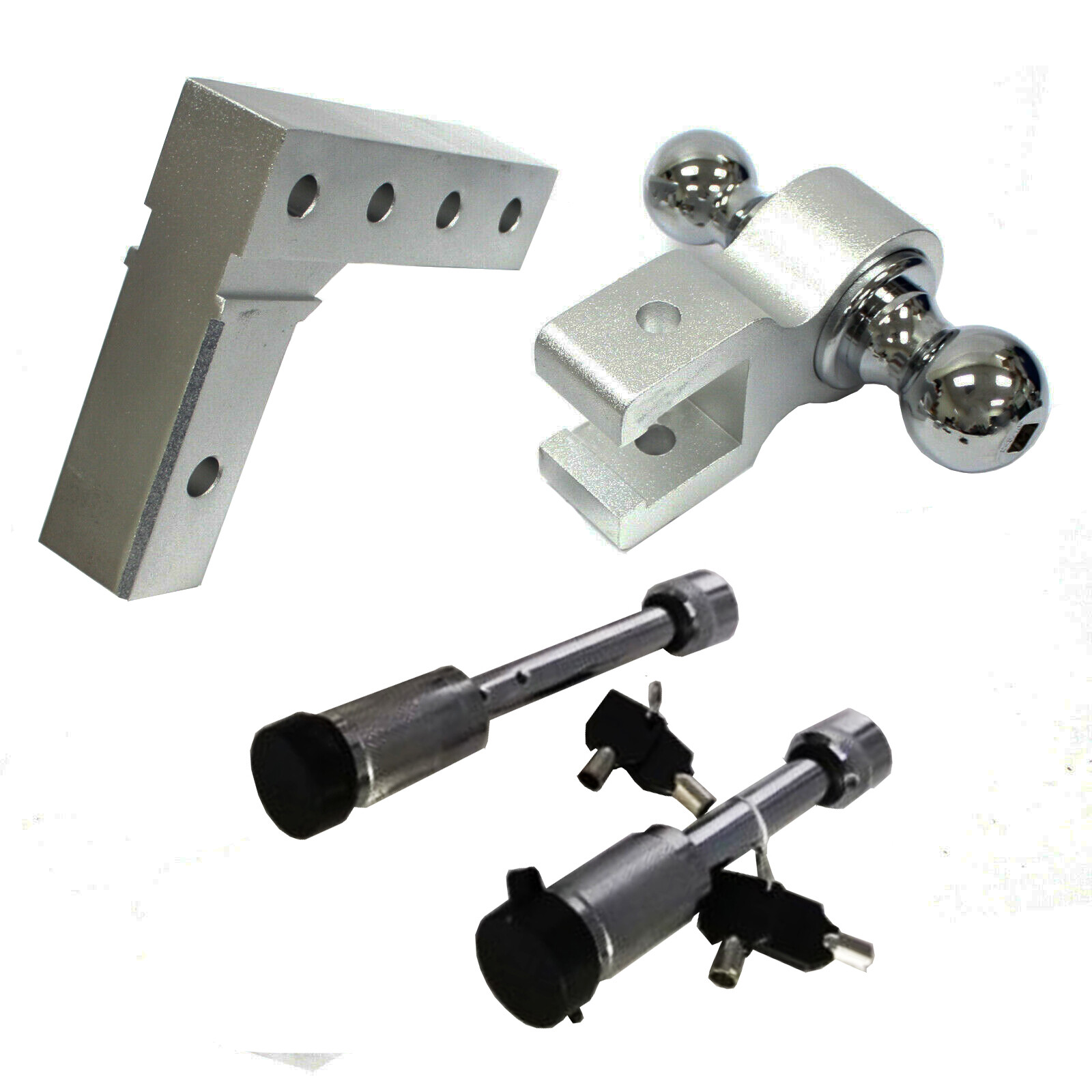 Adjustable Aluminum Tow Hitch 6" Raise Drop Dual Hitch Ball w/ 2pc Key Lock Pins