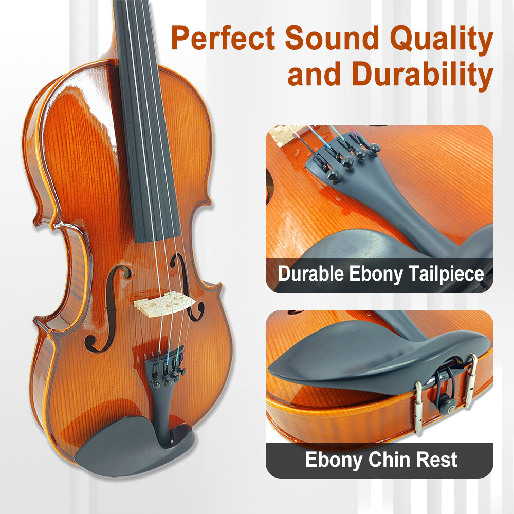 4/4 Size Violin Handmade Spruce Solid Wood with Free Accessories for Beginners