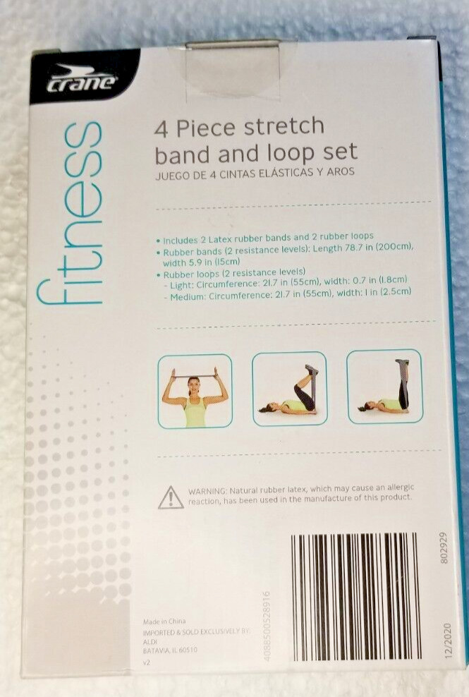 Fitness Stretch Band & Loop Set Improve Strength Balance Exercise Chart 4 Piece