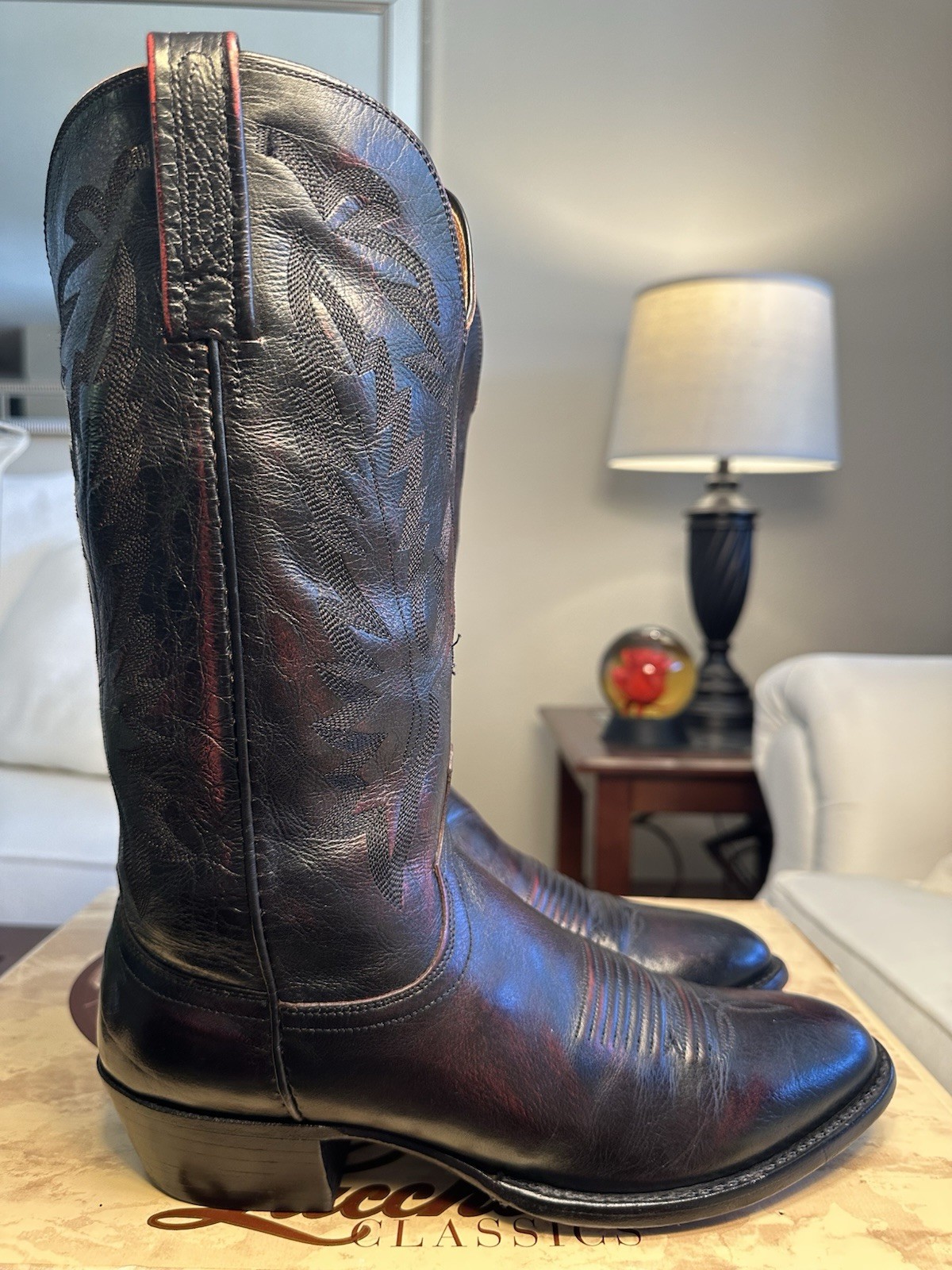 Lucchese 2000 Men's Handmade Black Cherry Lonestar Calf Medium Toe Boots Size 8D