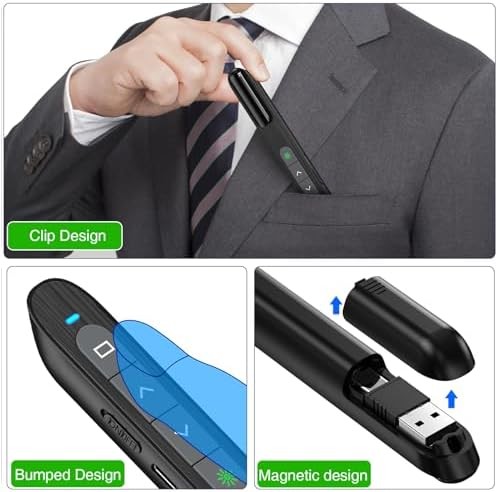 USB C Rechargeable Presentation Clicker with Green Light, Remote Clicker for Pre