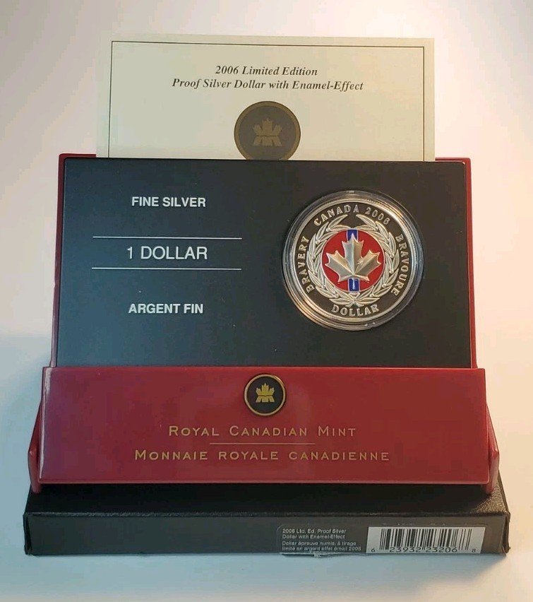 2006 $1 Ltd Edition Proof Silver Dollar with Enamel Effect -  Medal of Bravery