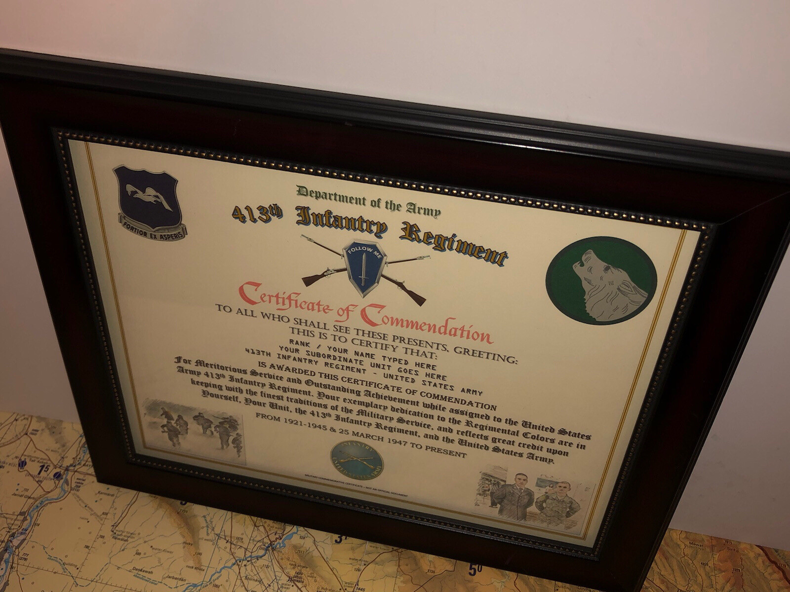 413TH INFANTRY REGIMENT / COMMEMORATIVE - CERTIFICATE OF COMMENDATION