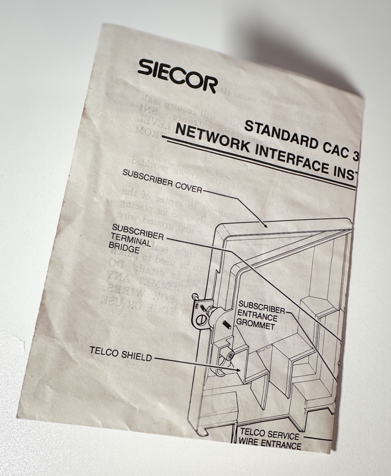 Siecor Standard CAC 3000 Subscriber Network Interface Installation Instructions
