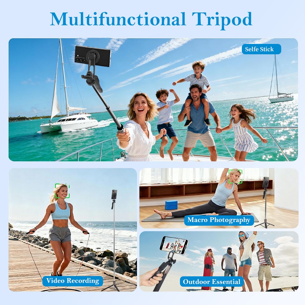 Magnetic Phone Tripod Extendable 360° Selfie Stick w/Remote for iPhone & Android